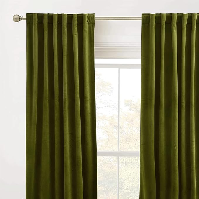 RYB HOME Green Velvet Curtains 92 inches - Image 2