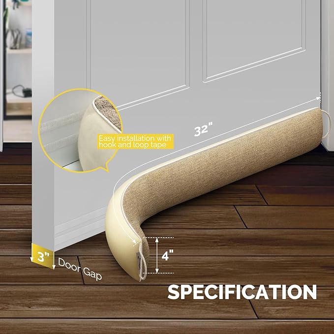 fowong Under Door Draft Stopper 32 Inch Weighted Draft Stopper for Bottom of Door Soundproofing Noise Blocker Easy Install, Oatmeal