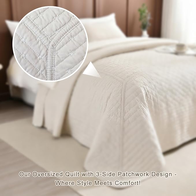 Lady Ann Oversized King Size Bedspread 128x120, Wheat Cal King Quilt Bedding - Image 3