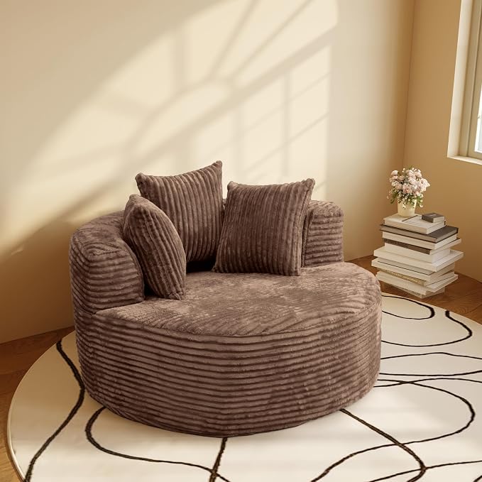 Oversized Round Chaise Lounge Chair Indoor, Modern 50-inch Upholstered Corduroy - Image 9