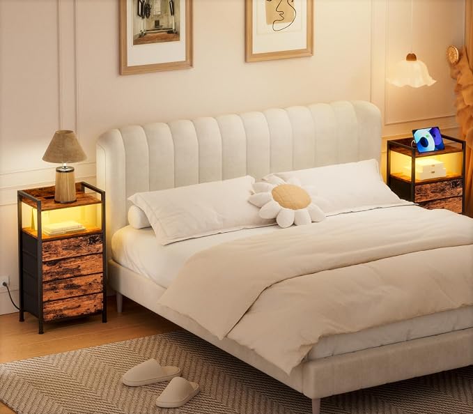 Night Stand with Charging Station, 4 Drawer Tall Bedside Table | small dresser - Image 2