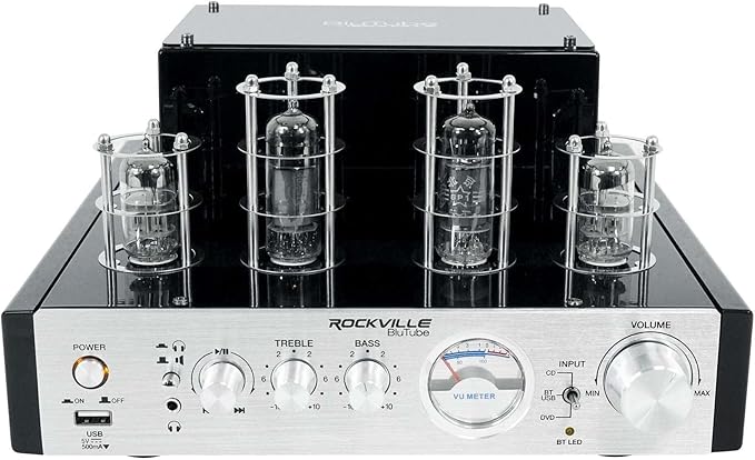Rockville BluTube 70W Tube Amplifier Stereo Receiver, Bluetooth, EDR, Compact Design, Warm Sound, for Home Audio Enthusiasts