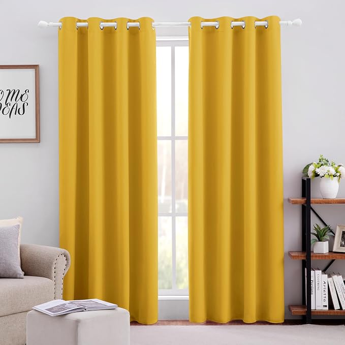 HOMEIDEAS Blackout Curtains 52 X 96 Inch Long Set of 2 Panels Mustard Yellow by HOMEIDEAS