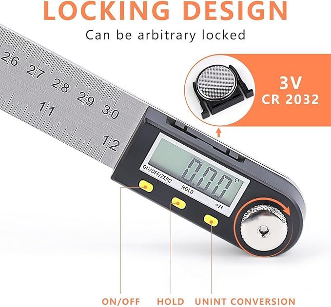 Yanguotool Digital Angle Ruler: 300mm/12-Inch Protractor Finder with Stainless Steel Ruler, Ideal for Woodworking, Construction, Level Measuring