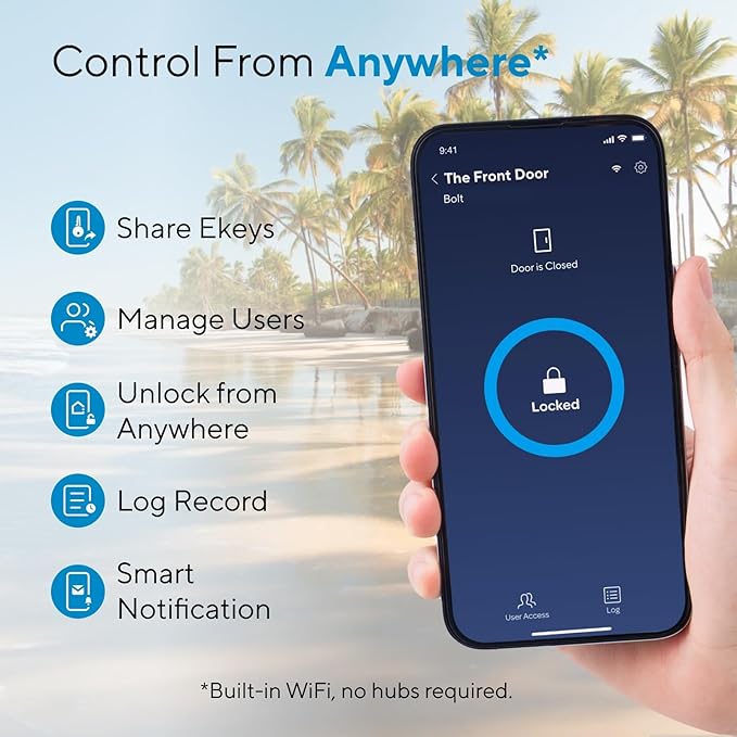 ULTRALOQ Bolt Fingerprint Smart Lock with Lever, Front Keypad Door Lock with Handle, Built-in WiFi Deadbolt, App Remote Control, Auto-Lock, Works with Apple HomeKit, Alexa, Google, BHMA Certified