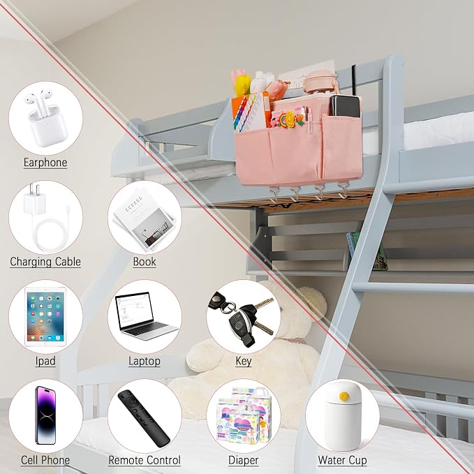 Bedside Caddy Organizer 5 Pockets and 4 Hooks - Image 3