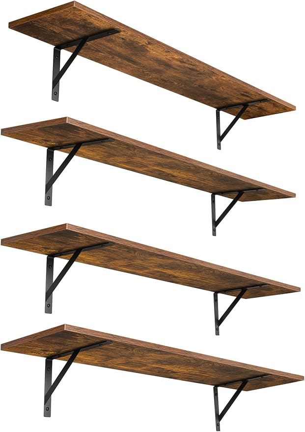 Long Wall Shelves, 47.3Inch Wooden Wall Mounted Shelves, Metal Brackets by DINZILVJ