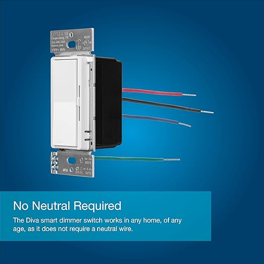 Lutron Diva Smart Dimmer Light Switch for Caseta Lighting (Lutron Smart Hub Required), for LED Lights, 150W, Single-Pole/3-Way, No Neutral, White - 6 Pack