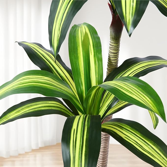 Artificial Plants, 4 Ft Dracaena Tree Faux Plants Indoor Outdoor Decor Fake Tree with Woven Seagrass Basket Plants for Home Decor Office Living Room Porch Patio Housewarming