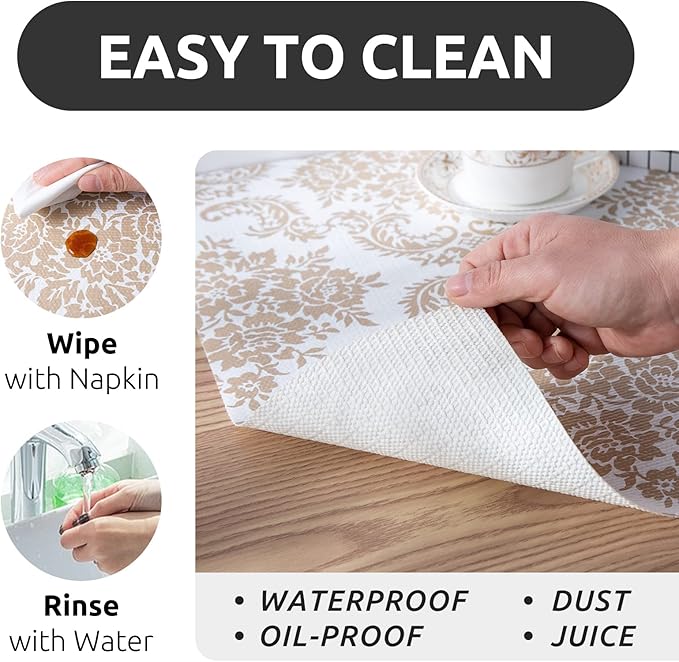 RAY STAR 18X96 Inch Shelf Liner for Kitchen Cabinets, Non-Adhesive Cabinet Liner Washable, PVC Drawer Liner for Dresser Non-Slip Bathroom (Yellow Pattern)(4 Roll)