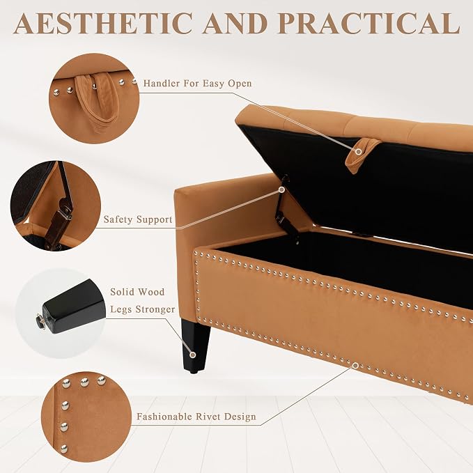 Velvet Ottoman with Storage, Modern Storage Bench - Image 5