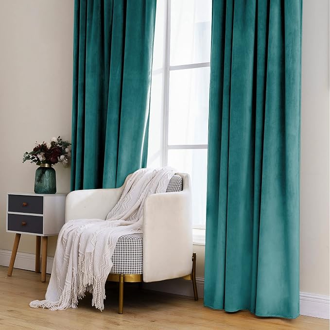 MIULEE Teal Velvet Curtains 52x90 inches 2 Panels Luxury Blackout Curtains | - Image 7