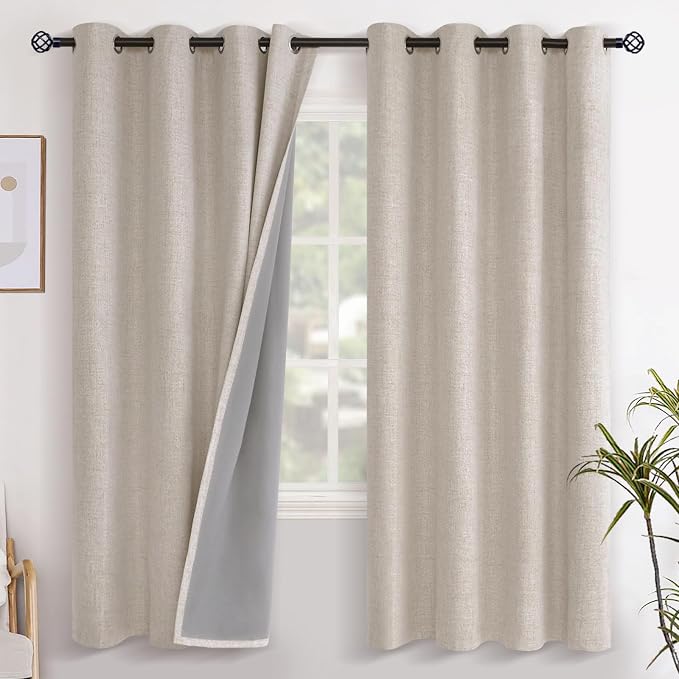YoungsTex Linen Blackout Curtains 52 X 72 Inch Length, Oatmeal Room Darkening by YoungsTex