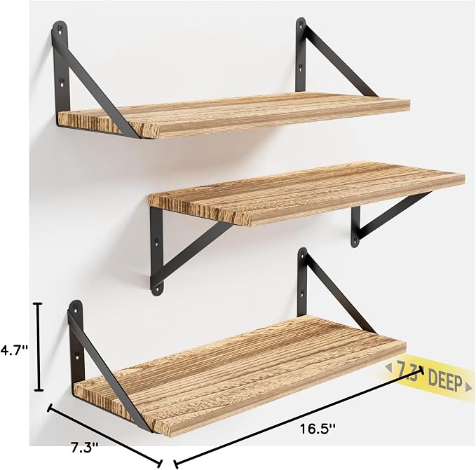 Wall Shelves 7.3" Deep Solid Paulownia Wood | 15mm Thick, Wider & Longer & - Image 3