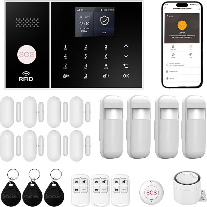 XUK Wireless 4G/GSM/Wi-Fi Security System for Home/Apartment, Smart Security Alarm with Door/Window Sensors, PIR Motion Detector, Compatible with Alexa/Google Home, Easy Installation (21pcs Set)