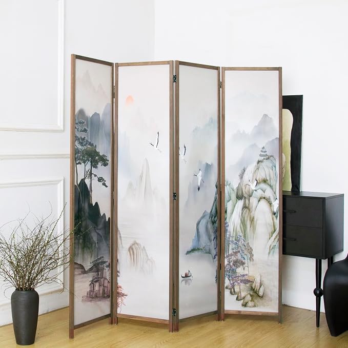 4 Panel Room Divider, 5.6 ft Tall Blackout Folding Privacy Screen - Image 4
