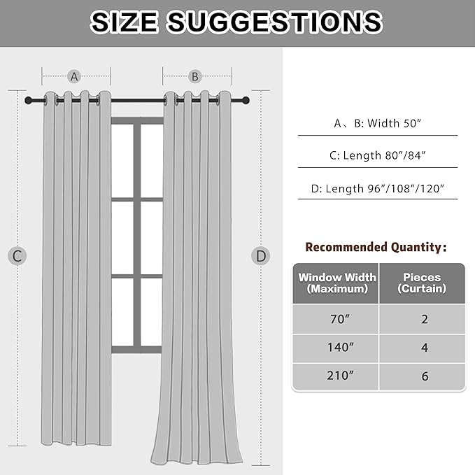 Soundproof Curtains 3-in-1 Beige Blackout Curtains 108 Inches Long for Living Room & Bedroom, Sound Absorbing, Full Room Darkening Grommet Curtains