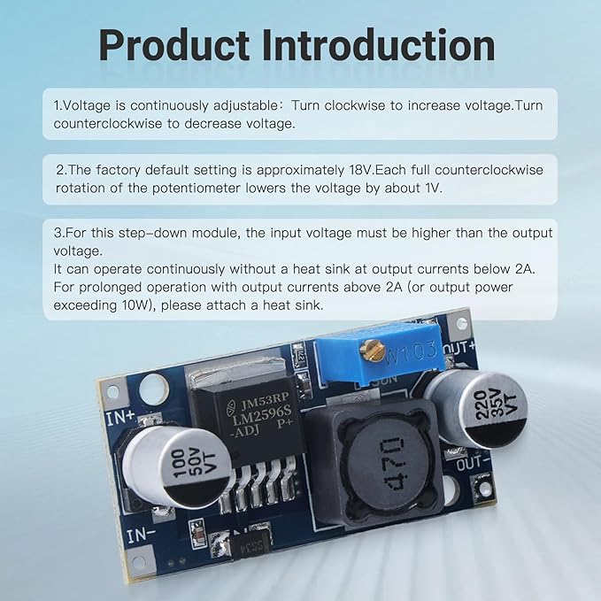 KERWINN 5PCS LM2596 DC-DC Buck Converter Step Down Module, 3.0-40V to 1.5-35V Adjustable Voltage Regulator Power Supply