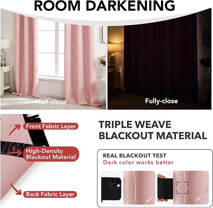 Deconovo Curtains for Living Room, Pattern Blackout Curtains 63 Inches Long | - Image 6