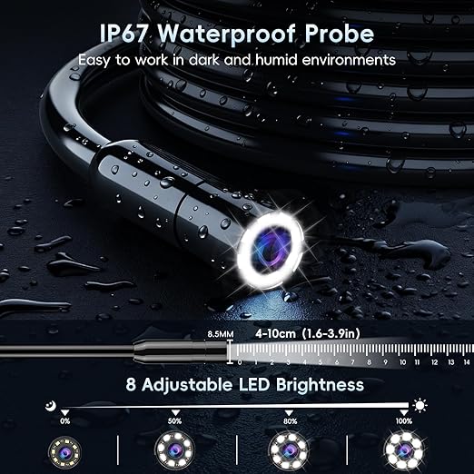 SKYBASIC Industrial Endoscope Borescope Camera with Light, 4.3'' HD Digital Handheld Waterproof Sewer Tools Snake Inspection Camera with 8 LED Lights 65.6FT Semi-Rigid Cable, Cool Gift Gadgets for Men
