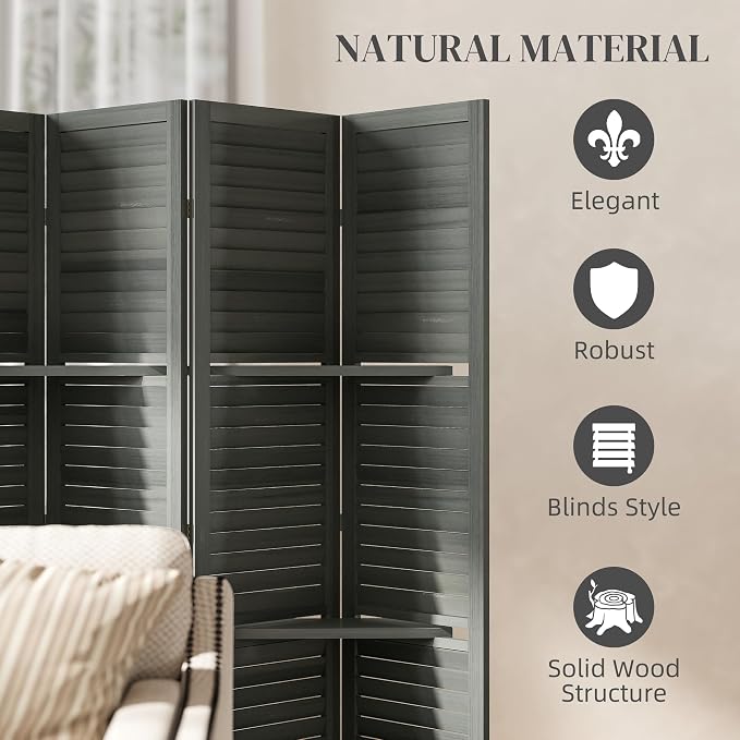 HOMCOM Room Divider with Shelves, 6 Panel, 3 Display Shelves, Folding Storage - Image 5
