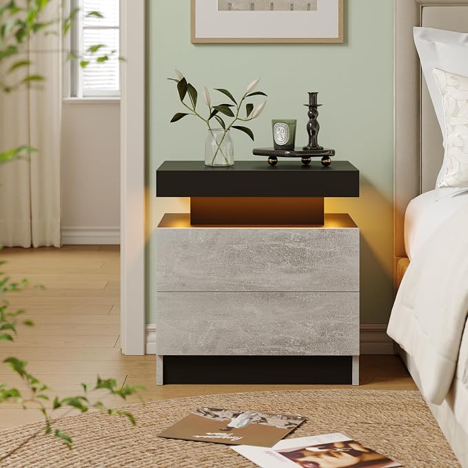 Modern Gray LED Nightstand for Bedroom Bedside Table - Image 4