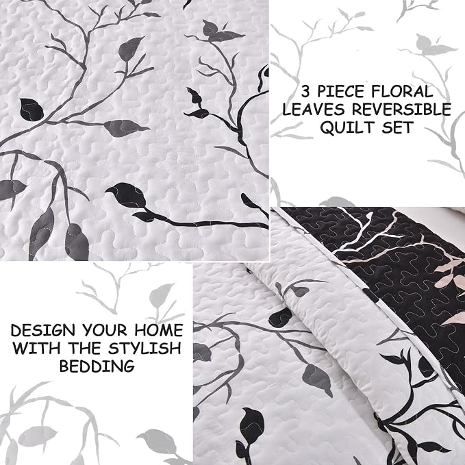 DJY Floral Quilt Set King Size 3 pcs Botanical Bedspread, Elegant Lightweight - Image 6