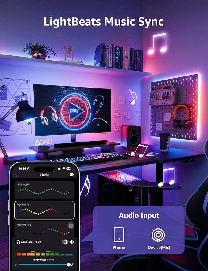 Lepro S1 AI LED Strip Lights for Bedroom - 50ft Smart RGB Light Strips with IC and Rainbow Chasing Effects, Color Segment DIY, Personalized Al Lighting Designer, No Remote, 2.4G Wi-Fi & Bluetooth