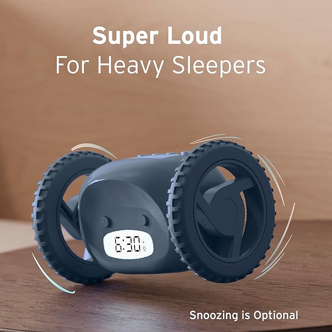 CLOCKY Extra Loud Alarm Clock for Heavy Sleepers on Wheels Rolls Runs Away Vibrating, Easy to Set Super Smart Snooze Digital Bed Shaker Alarm Clock Funny Gift for Adults Kids Teens Bedrooms (Slate)