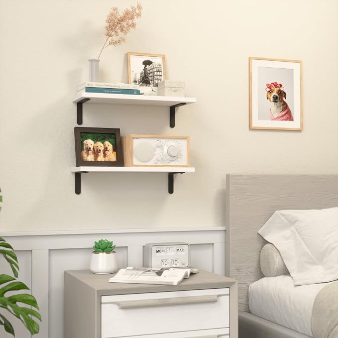 RICHER HOUSE Rustic Wood Floating Shelves, 2-Set Wall Mounted Shelves, 16In | - Image 5