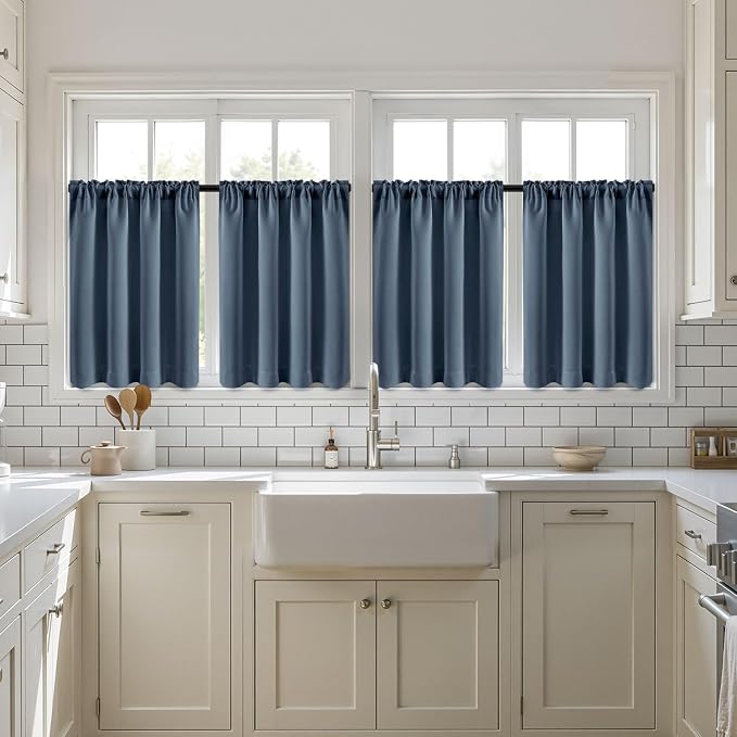 MIULEE 4 Panel Set Short Bedroom Blackout Curtains 54 Inch Long Stone Blue | - Image 7