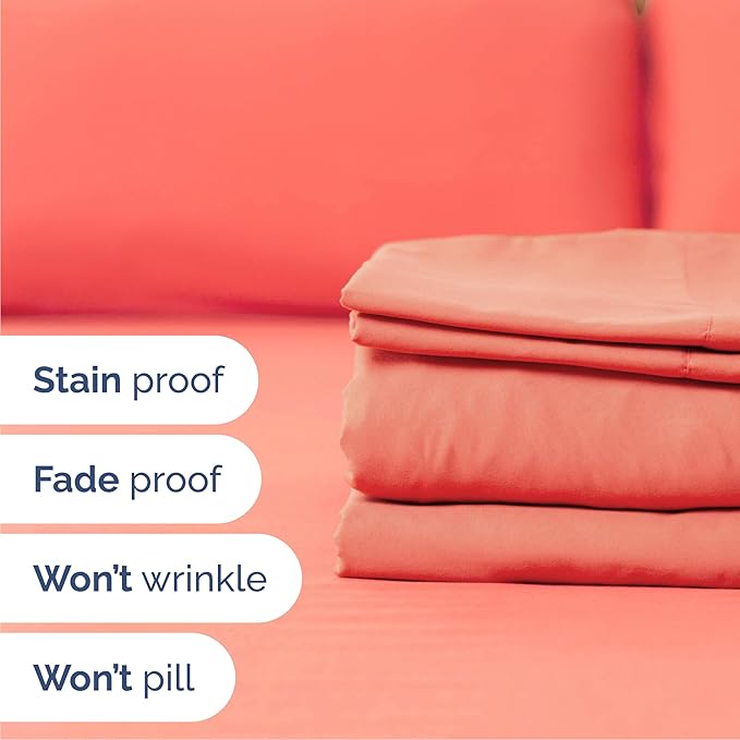 Queen 6 Piece Sheet Set - Cooling, Comfy & Breathable - Hotel Luxury Bedding, Includes Fitted Sheet for Women, Men, Kids and Teens - 1 Flat, 1 Fitted Sheet, 4 Pillowcases with Deep Pockets - Coral