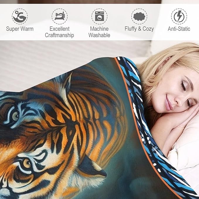 Tiger Blanket Tiger Throw Blankets for Couch Sofa Bed Decor Soft Cozy Fleece Plush Flannel Gifts for Men Women Adults Lover 40"x50"