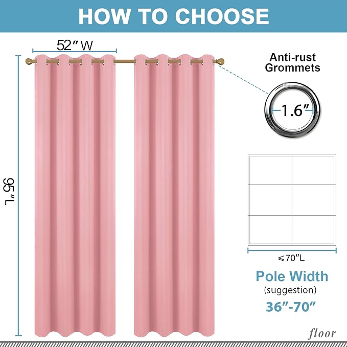 Diraysid Pink Grommet Blackout Curtains - Image 3