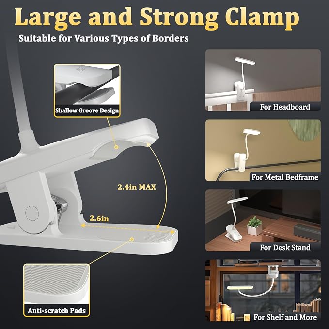 Rechargeable LED Desk Lamp, Clip Reading Light - Image 2