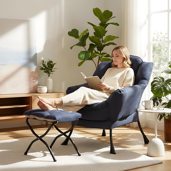 Furlide Lazy Chair with Ottoman, Modern Lounge Chair with Lumbar Pillow - Image 4