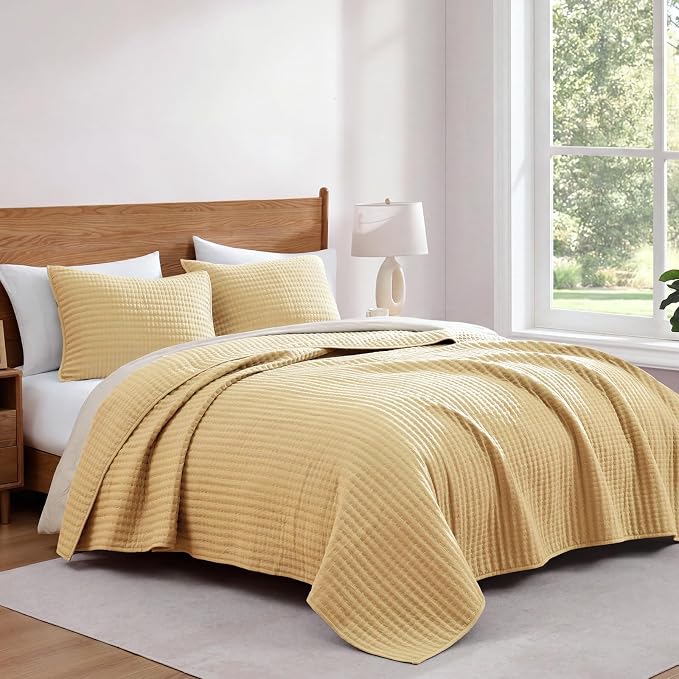 King Size Quilt-Lightweight Bedspreads Yellow King Quilt Bedding | Soft Coverlet - Image 4
