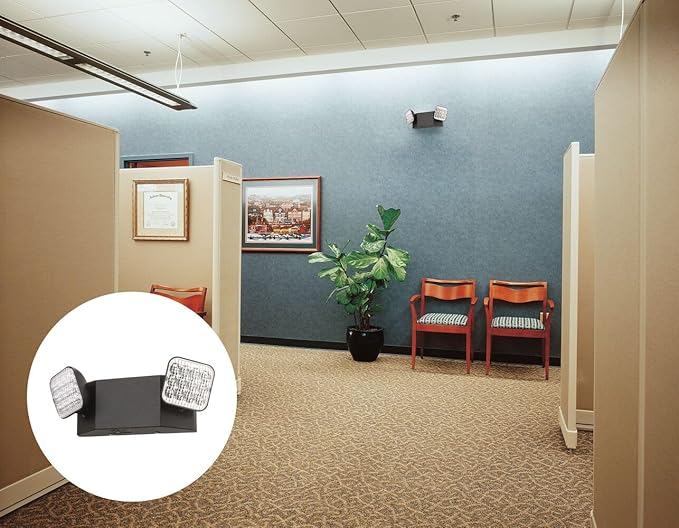 Lithonia Lighting Basics LED Emergency Light, Emergency Lighting with Dual Adjustable LED Lamp Heads, Wall Mount, Damp Location Rated, 90-Minute Backup, MVOLT, Black (EU2C B MVOLT M6)