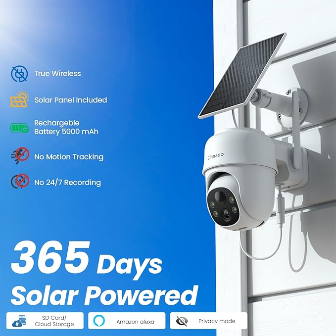 Cinnado 2K Cameras for Home Security-2.4G WiFi Outdoor Camera Wireless Solar/Battery Powered, 360° Viewing, Human Detection, Color Night Vision, Cloud/SD Storage B6 (B6-White-4pack-2.4G)