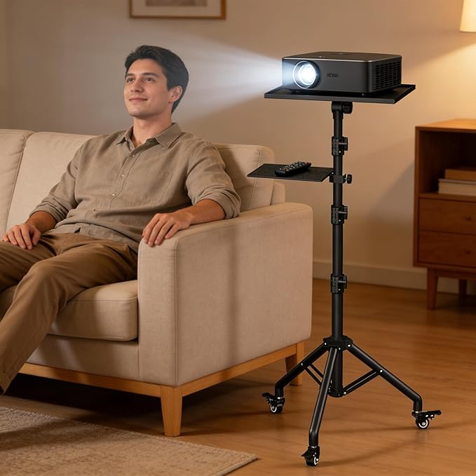 Facilife Projector Stand Tripod on Wheels, Adjustable Height 31-56 Inches, Laptop Tripod Stand Rolling, Heavy Duty Projector Tripod Metal Construction, Multifunctional for Office & Home (31-56 Inches)