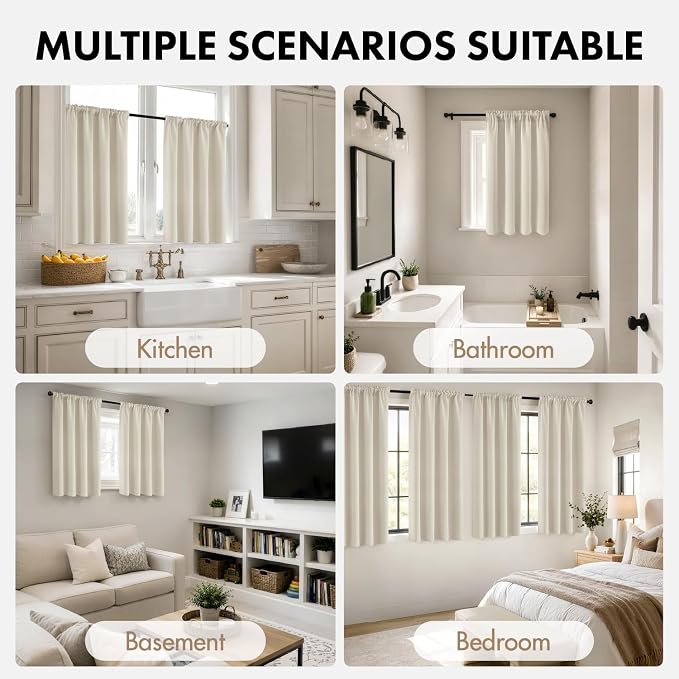 MIULEE Set of 4 Beige White 45 Inch Short Blackout Kitchen Window Curtains | - Image 4