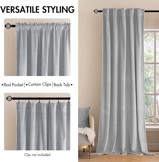 MIULEE Greyish White Velvet Blackout Curtains 52x90 inches 2 Panels | Luxury - Image 2