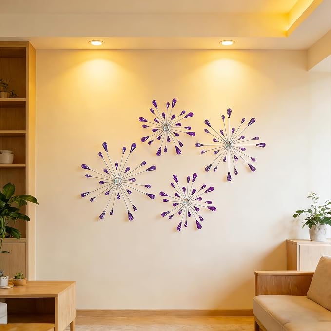 ZEXUIRU 4 Set Silver Starburst Wall Art - Image 4