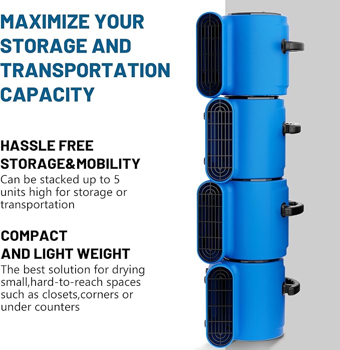 BSMTEK Air Mover Blower Fan, Industrial 1/3HP 1200CFM Monster Floor Blower Carpet Dryers - 3 Speeds Switch, 4 Adjustable Angles, 10FT Long Cord, Stackable - 2026 Upgraded
