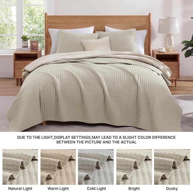 King Size Quilt- Lightweight Bedspreads Oatmeal King Quilt Bedding Set | Soft - Image 7