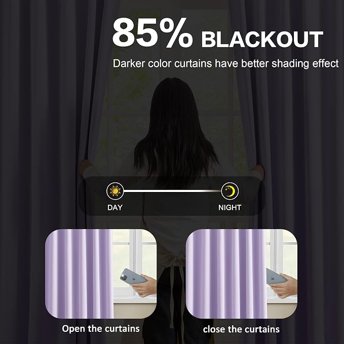 Light Purple Pinch Pleated Lilac Curtains Blackout 84 Inch Long, Thermal - Image 3