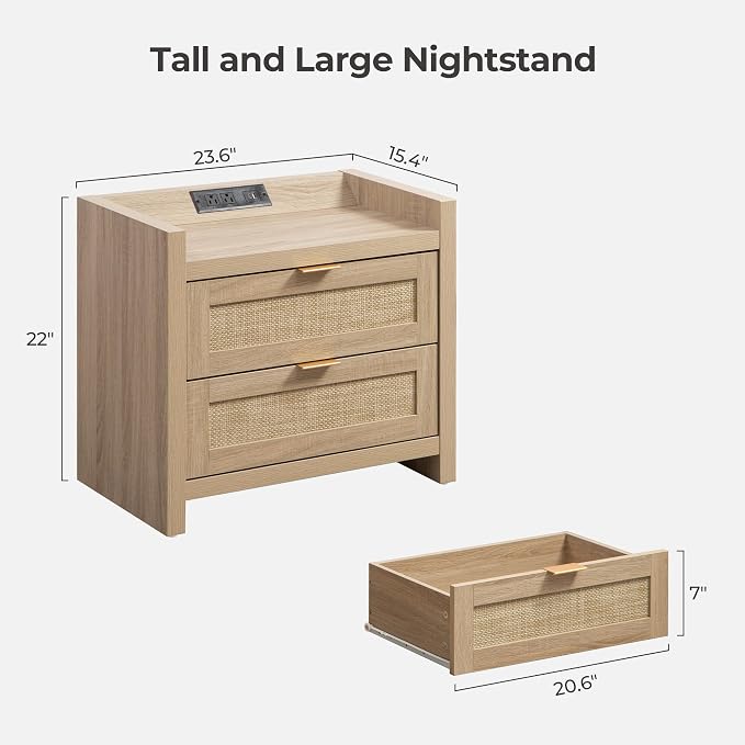 SICOTAS Rattan Night Stand for Bedroom, Bedside Table - Image 2