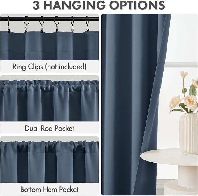 MIULEE 4-Panel 36 Inch Blackout Kitchen Tier Curtains Over Sink Stone Blue | - Image 2