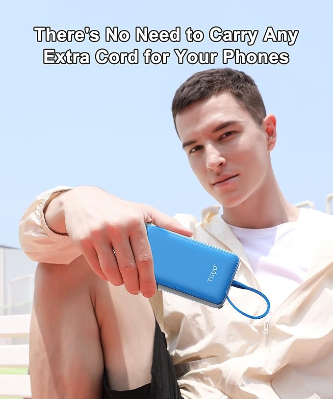TG90° 10000mah Power Bank Portable Charger with Built-in Cables(No AC Plug), Portable Phone Charger Battery Backup Compatible with iPhone 17 16 15 14 13 12 and Android Phones