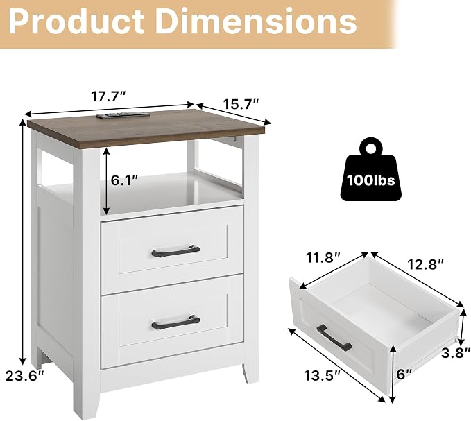 Decofy Farmhouse 2-Drawer Nightstand Set of 2 - Image 2